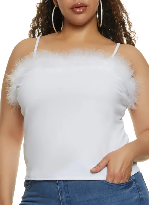 Plus Size Crepe Knit Feather Trim Cami sold by Rainbow