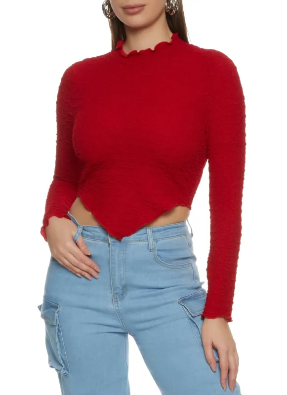 Hanky Hem Lettuce Trim Mock Neck Top sold by Rainbow