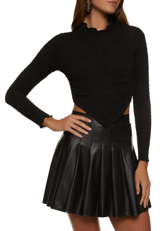 Hanky Hem Lettuce Trim Mock Neck Top sold by Rainbow