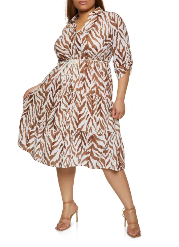 Plus Size Patterned Tie Waist Midi Dress sold by Rainbow