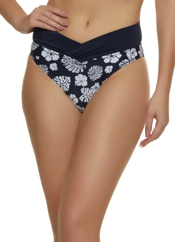 Hibiscus Print V Front High Waisted Bikini Bottoms sold by Rainbow