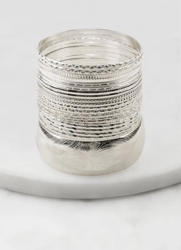 Plus Size Assorted Metallic Bangles Set of 21 sold by Rainbow