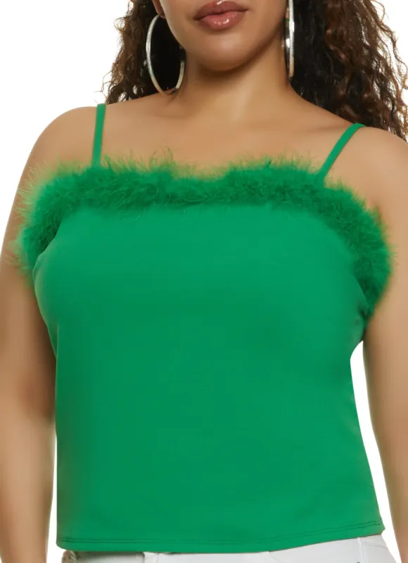 Plus Size Crepe Knit Feather Trim Cami sold by Rainbow