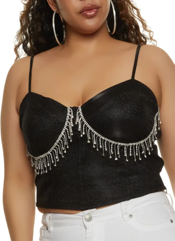 Plus Size Rhinestone Fringe Trim Bustier Top sold by Rainbow