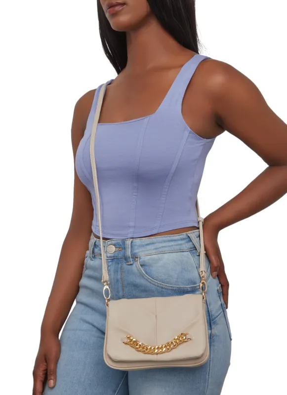 Chain Detail Faux Leather Chevron Crossbody Bag sold by Rainbow