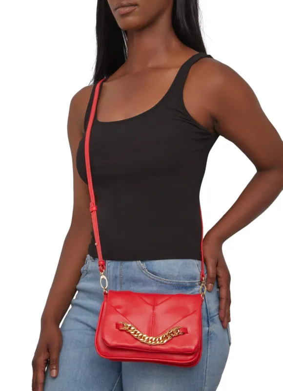 Chain Detail Faux Leather Chevron Crossbody Bag sold by Rainbow