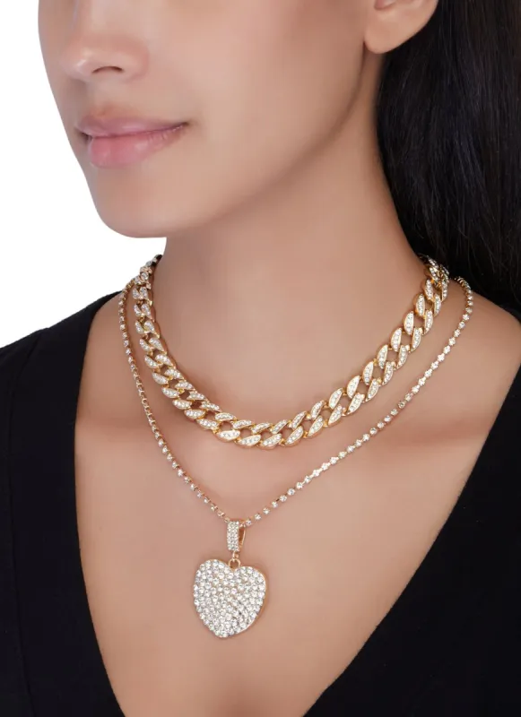 Cubic Zirconia Curb Chain Heart Necklace Set sold by Rainbow
