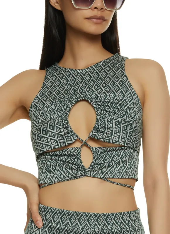 Geometric Print Lace Up Keyhole Top sold by Rainbow