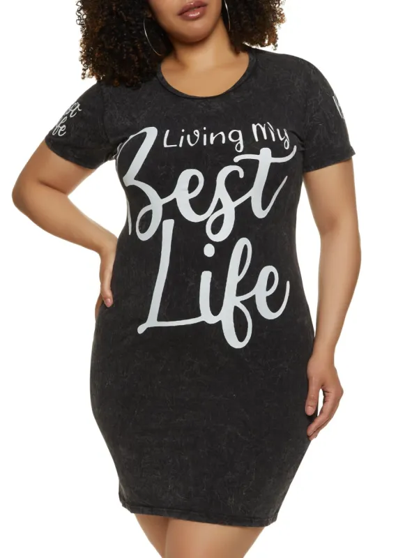 Plus Size Living My Best Life T Shirt Dress sold by Rainbow