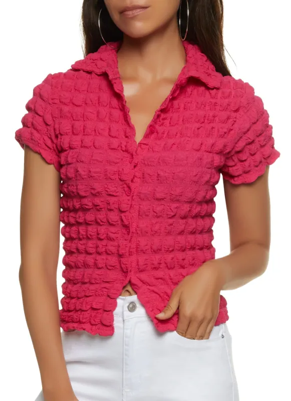 Bubble Knit Button Front Shirt sold by Rainbow