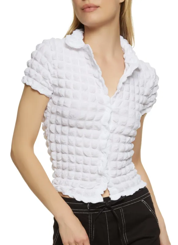Bubble Knit Button Front Shirt sold by Rainbow