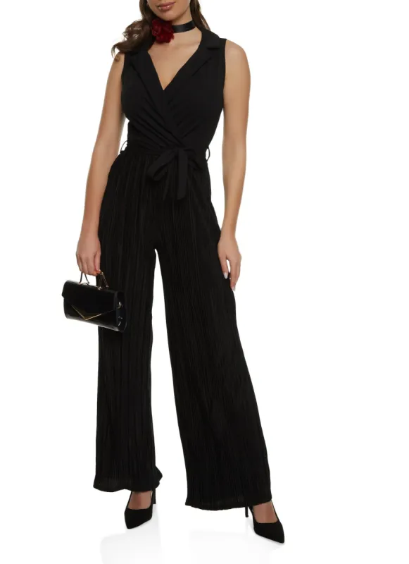 Tie Waist Belted Plisse Jumpsuit sold by Rainbow