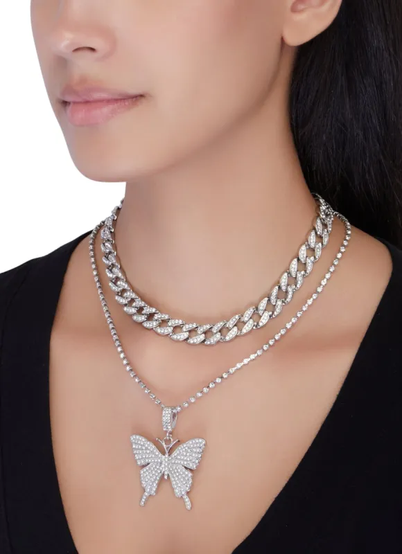 Cubic Zirconia Butterfly Curb Chain Necklace sold by Rainbow
