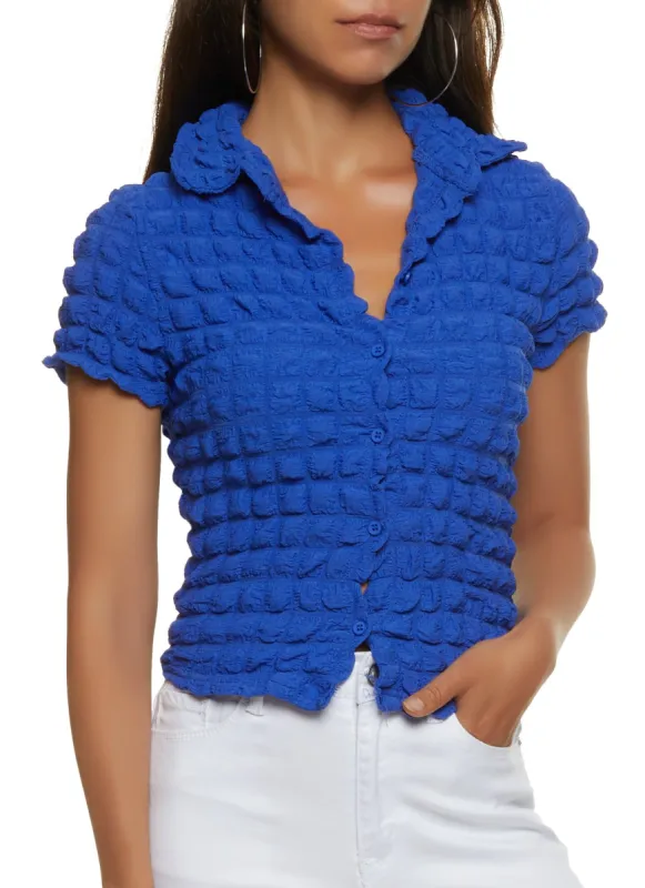 Bubble Knit Button Front Shirt sold by Rainbow