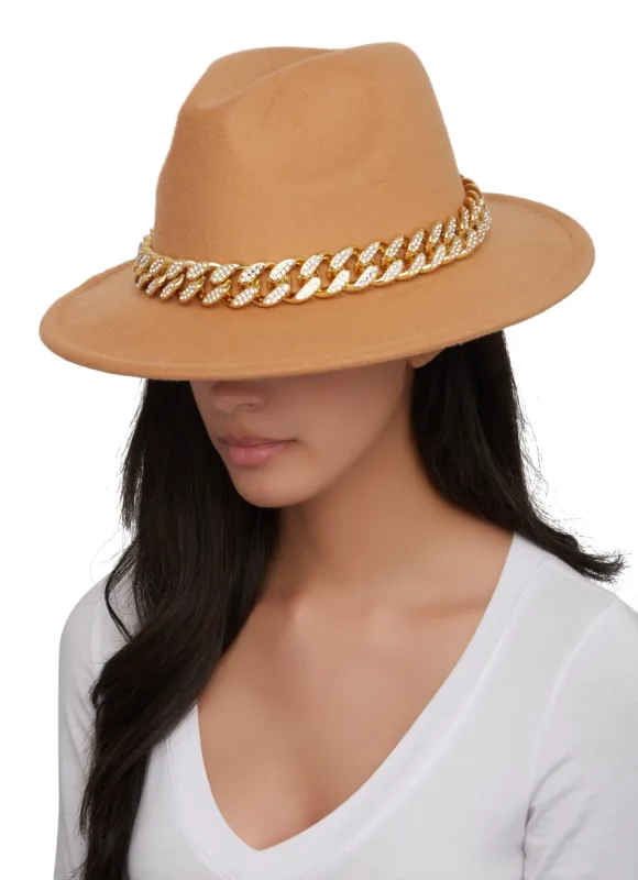 Rhinestone Chain Detail Panama Hat sold by Rainbow