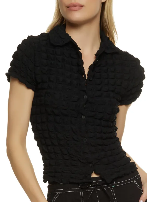 Bubble Knit Button Front Shirt sold by Rainbow