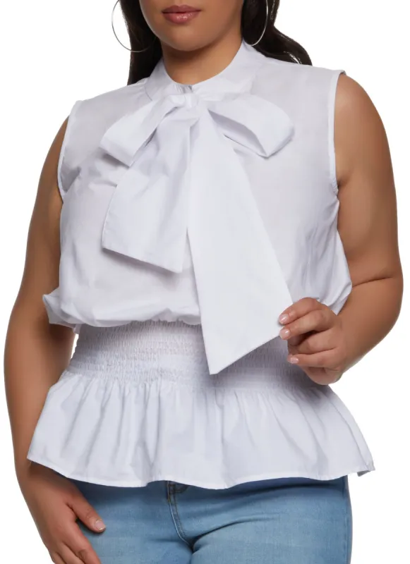 Plus Size Tie Neck Sleeveless Blouse sold by Rainbow