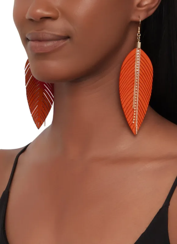 Rhinestone Faux Suede Leaf Drop Earrings sold by Rainbow