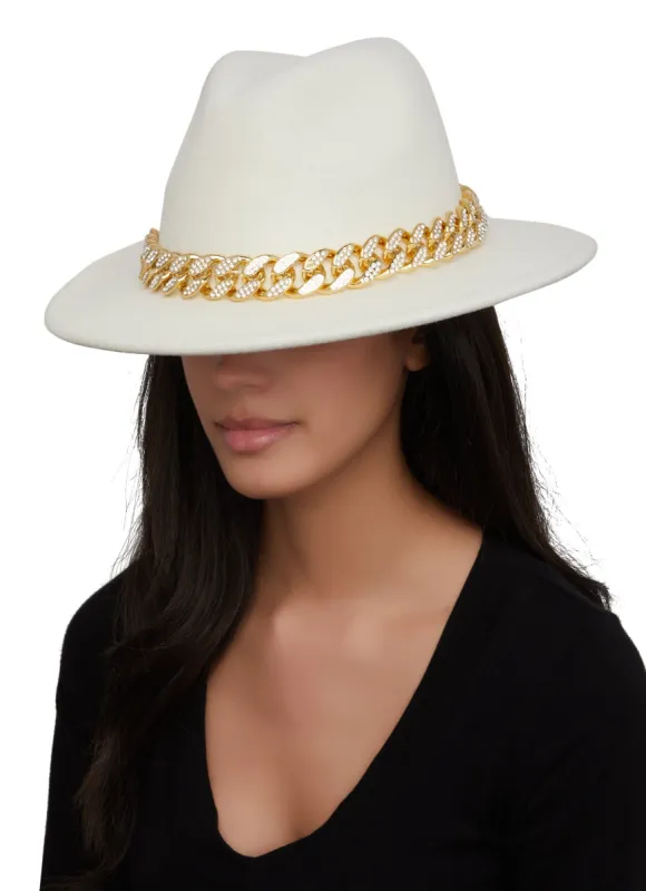 Rhinestone Chain Detail Panama Hat sold by Rainbow