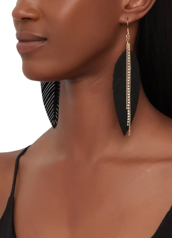 Rhinestone Faux Suede Leaf Drop Earrings sold by Rainbow