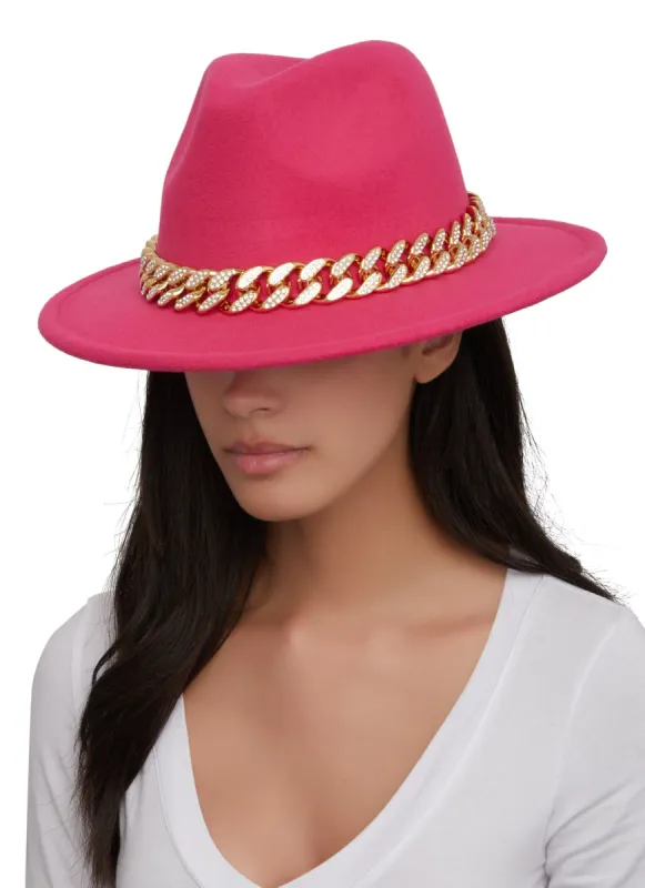 Rhinestone Chain Detail Panama Hat sold by Rainbow