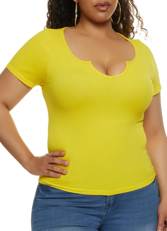 Plus Size Seamless Notched Scoop Neck Top sold by Rainbow