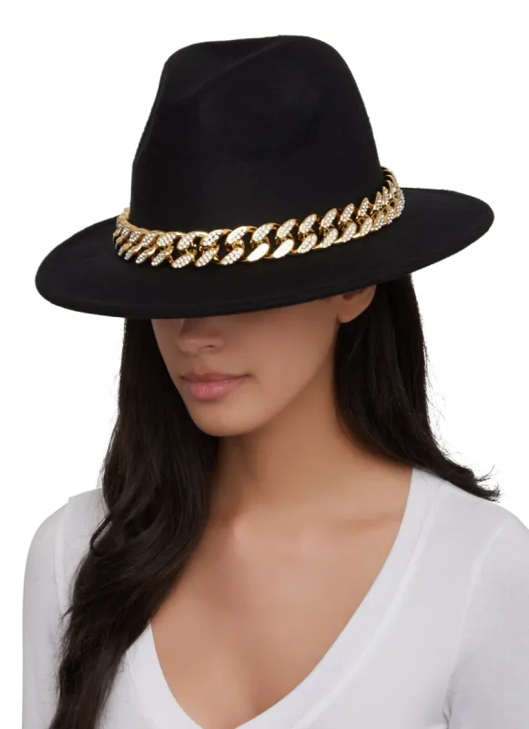 Rhinestone Chain Detail Panama Hat sold by Rainbow