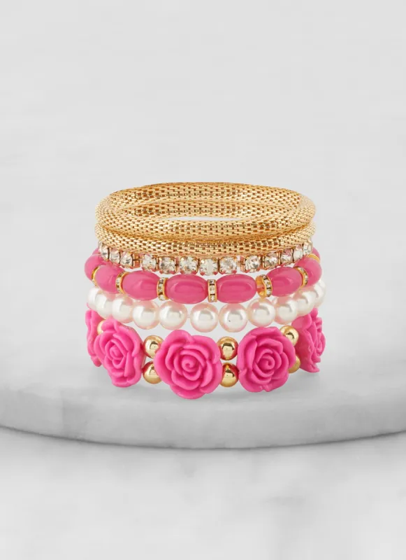Set of 6 Beaded Rose Stretch Bracelets sold by Rainbow