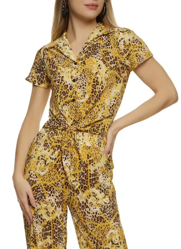 Printed Plisse Tie Front Shirt sold by Rainbow