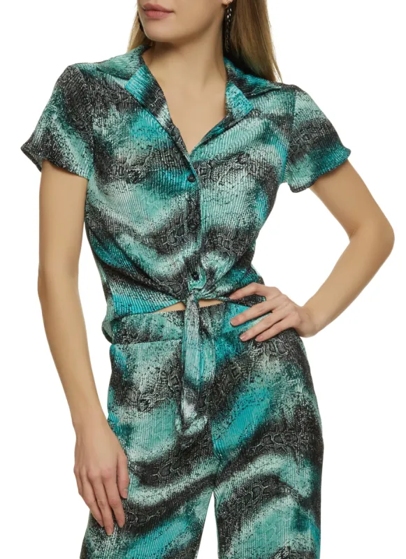 Printed Plisse Tie Front Shirt sold by Rainbow