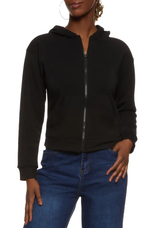 Fleece Solid Zip Front Hoodie sold by Rainbow