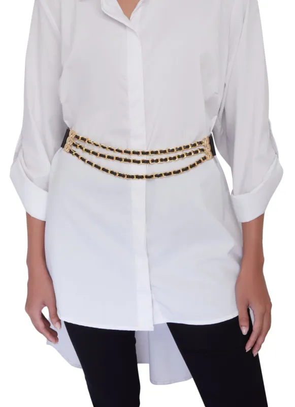 Leather Chain Link Detail Stretch Belt sold by Rainbow