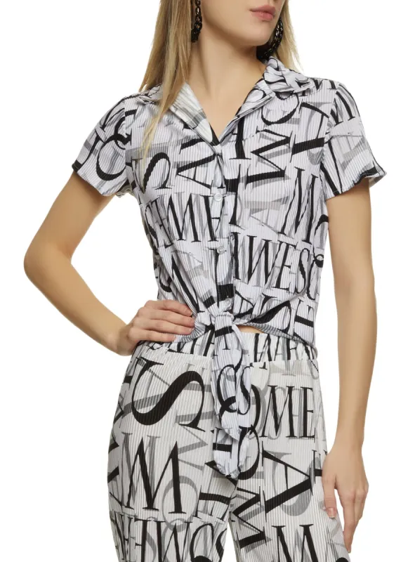 Printed Plisse Tie Front Shirt sold by Rainbow