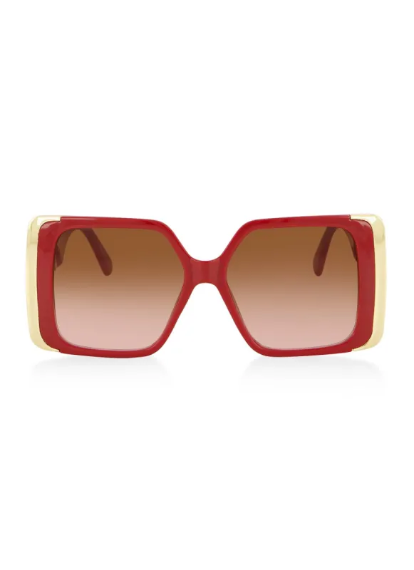 Oversized Metallic Trim Square Frame Sunglasses sold by Rainbow