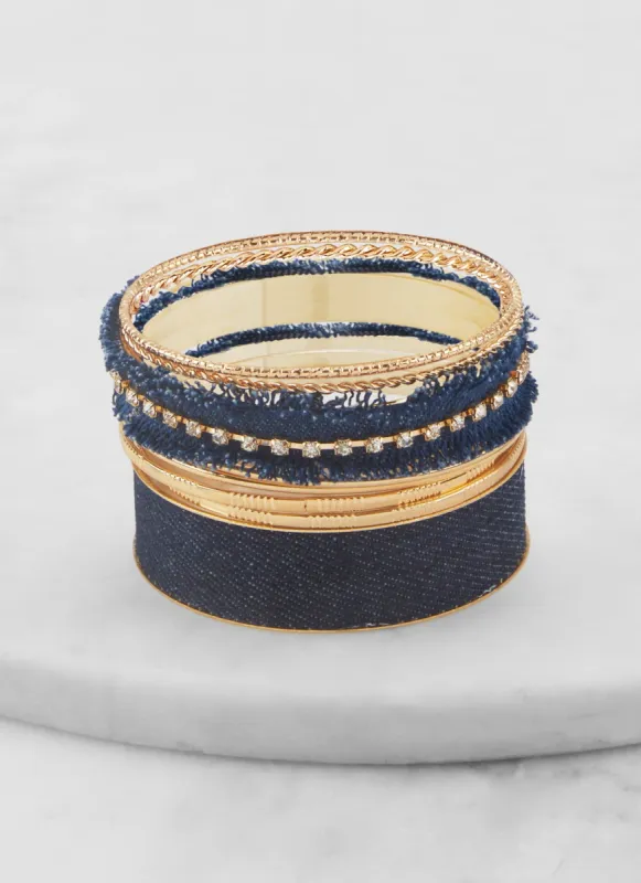 Set of 8 Assorted Denim Bangles sold by Rainbow