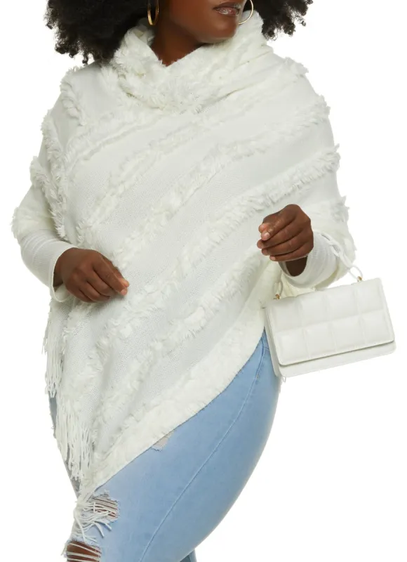 Faux Fur Fringe Hem Asymmetrical Poncho sold by Rainbow