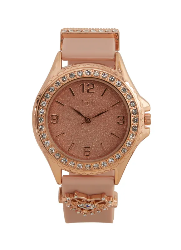 Eye Heart Charm Rhinestone Trim Watch sold by Rainbow