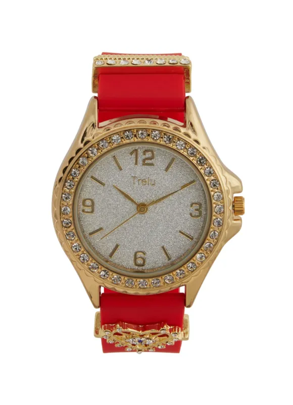 Eye Heart Charm Rhinestone Trim Watch sold by Rainbow