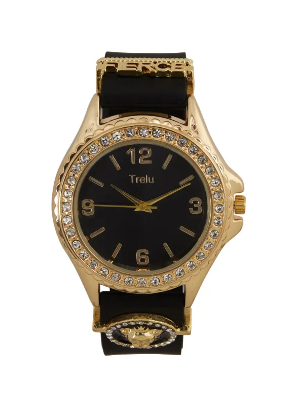 Fierce Charm Rhinestone Trim Watch sold by Rainbow