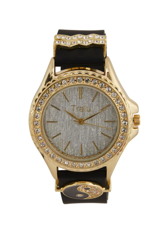 Ying Yang Charm Rhinestone Trim Watch sold by Rainbow