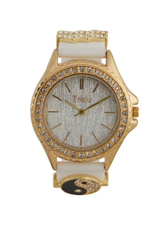 Ying Yang Charm Rhinestone Trim Watch sold by Rainbow