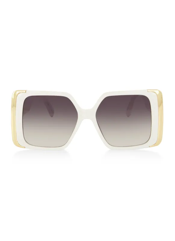 Oversized Metallic Trim Square Frame Sunglasses sold by Rainbow