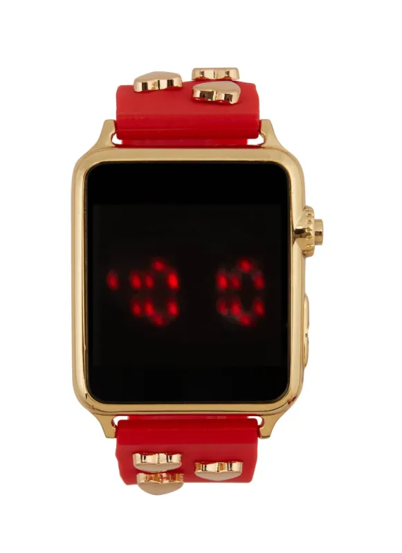 Heart Studded Silicone Strap LED Watch sold by Rainbow