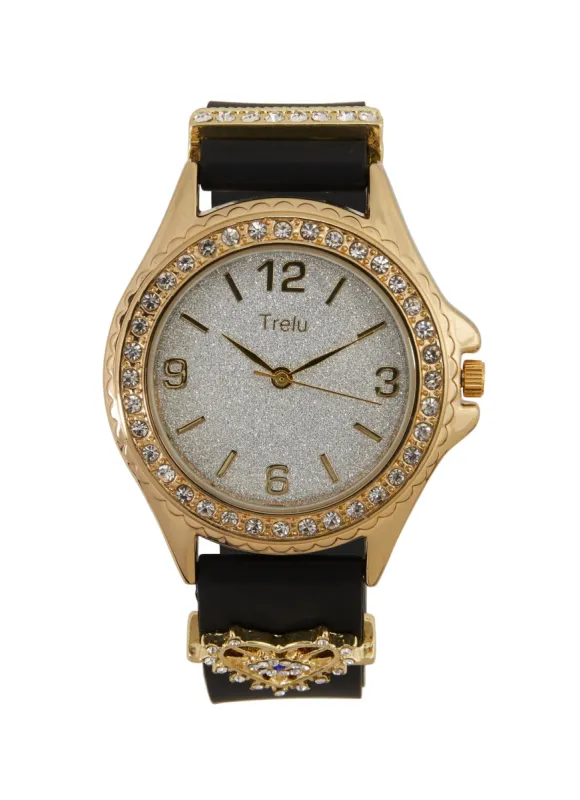 Eye Heart Charm Rhinestone Trim Watch sold by Rainbow