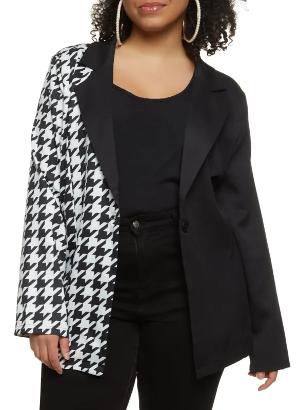 Plus Size Color Block Houndstooth Blazer sold by Rainbow