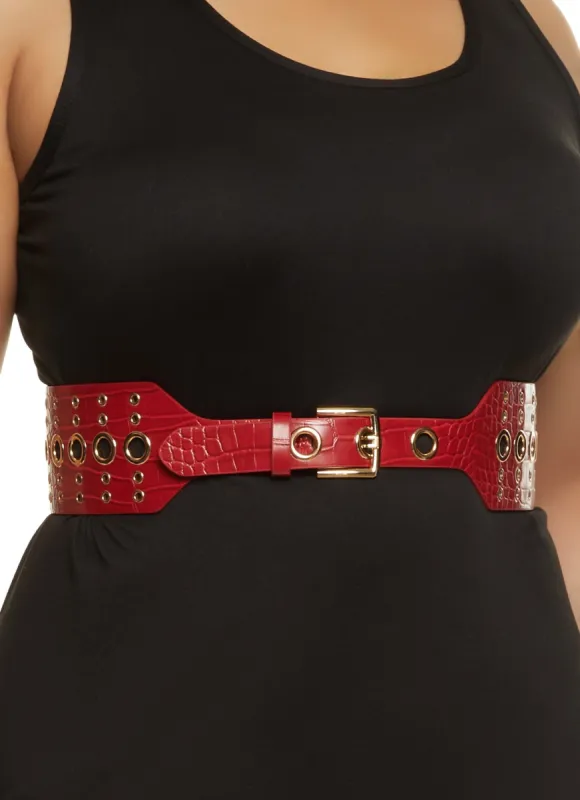 Plus Size Faux Croc Grommet Stretch Belt sold by Rainbow