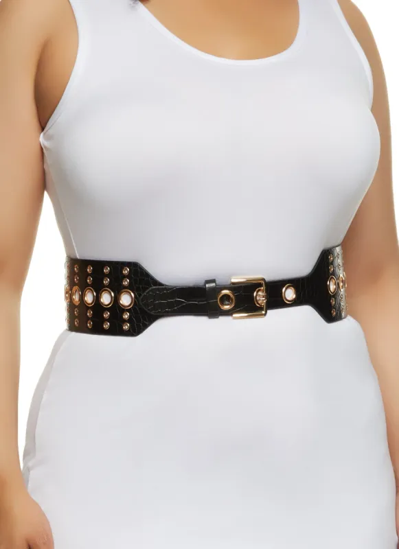Plus Size Faux Croc Grommet Stretch Belt sold by Rainbow