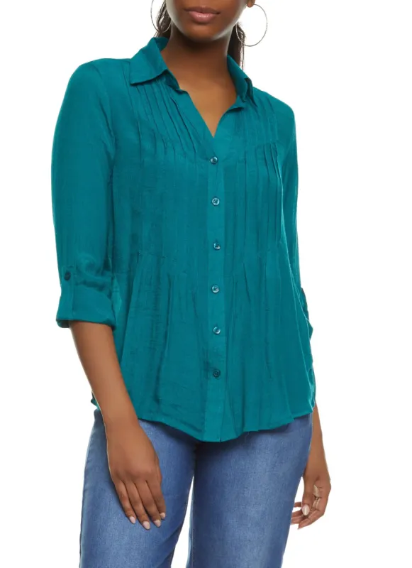 Pintuck Button Front Shirt sold by Rainbow