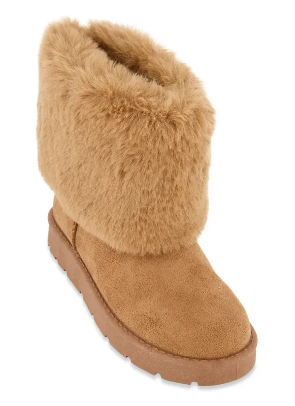 Faux Fur Cuff Platform Boots sold by Rainbow
