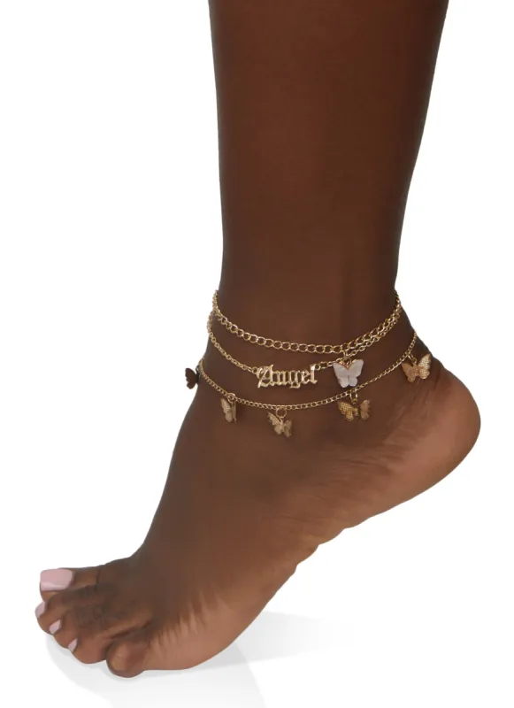 Angel Butterfly Charm Anklet Trio sold by Rainbow